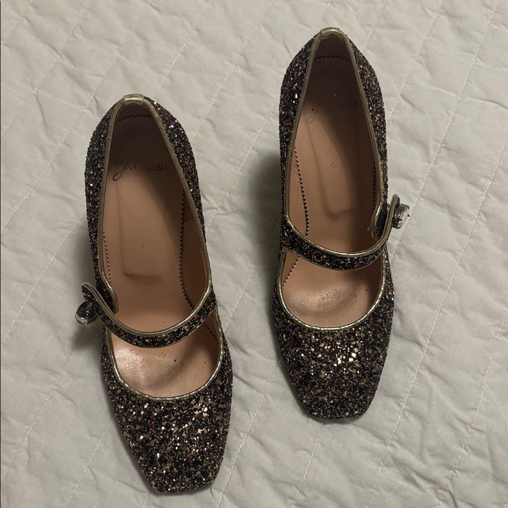 J Crew Mullicolor Glitter Mary Jane Heels. Size 7